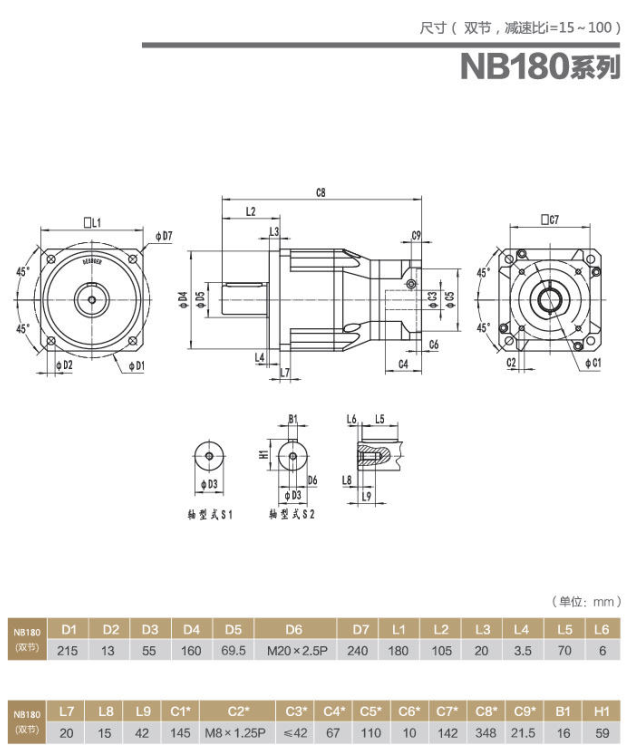 NB180行星減速器型號(hào)及尺寸圖紙介紹