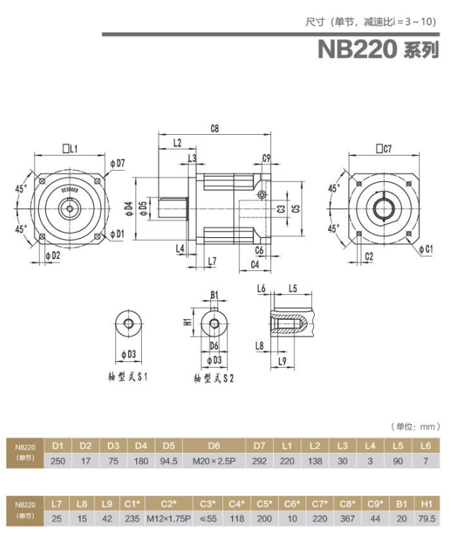 NB220行星減速機(jī)型號(hào)機(jī)尺寸圖紙